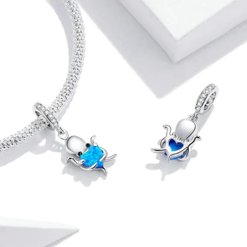 Miniatura 3 de Dije de tortuga marina de plata de ley 925 con diseño de pez y estrella de mar para pulsera Pandora