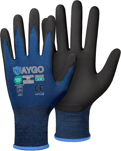 Miniatura 63 de KAYGO Guantes de Trabajo de Seguridad con Revestimiento de Nitrilo MicroFoam, 3 Pares KG18NB, Guante de Punto Sin Costuras de Nylon con Dedos Gris