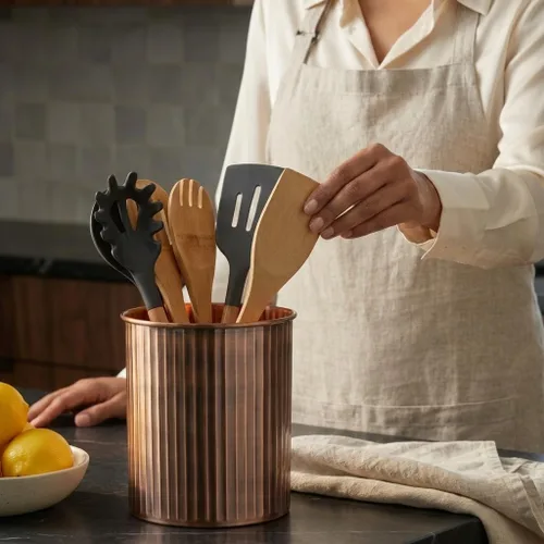 Miniatura 6 de Monarch Abode Kitchen Utensil Holder – Ridge Embossed Metal Antique Copper Utensil Holder, Decorative Utensil Crock for Kitchen Counter, Cooking
