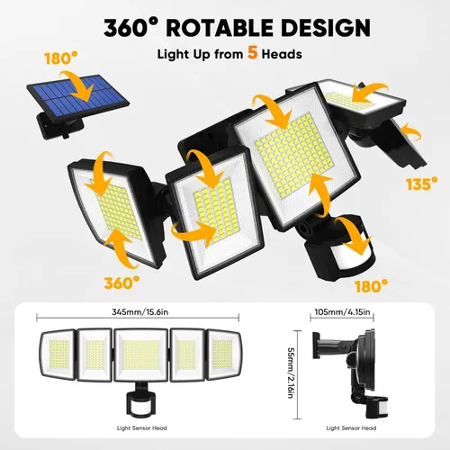 Miniatura 8 de MDCMDCM Luces solares de movimiento para exteriores, con cable de 16.4 pies, luces LED de seguridad de 3000 lm para exteriores del atardecer al