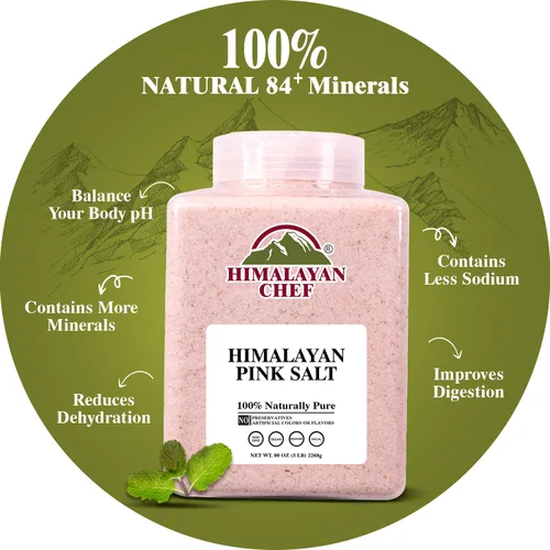 Miniatura 4 de Himalayan Chef Sal rosa, grano fino, 80 onzas (5 libras), sin OMG, 84 minerales, tarro de plástico