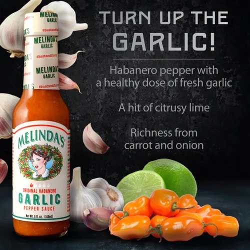 Miniatura 2 de Melinda's Salsa picante habanero de ajo - Salsa picante hecha con pimientos habaneros, ajo, zanahorias y cebolla - Keto, vegano, salsa picante sin