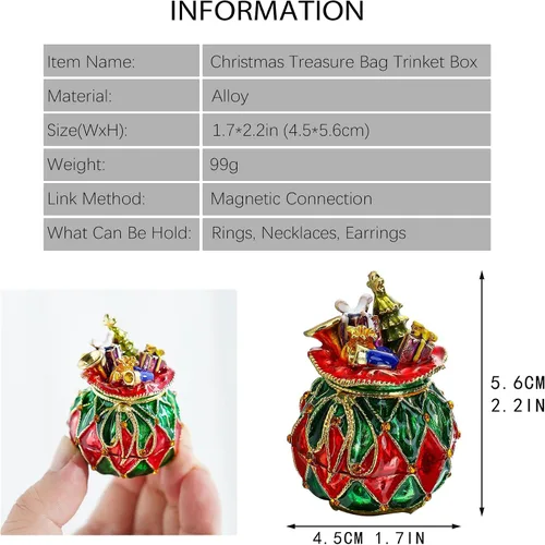 Miniatura 20 de YU FENG Cajas de adornos de Navidad con bisagras con diamantes de imitación con lazo y trompeta esmaltada decorativa