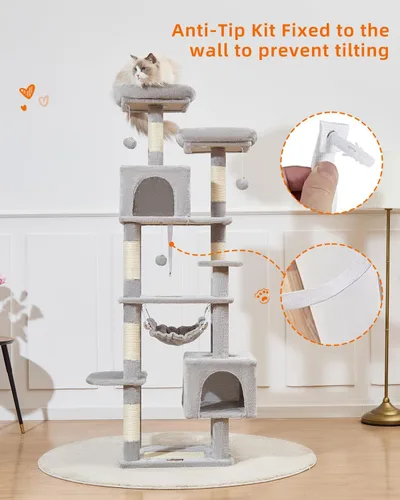 Miniatura 7 de Taoqimiao Árbol para gatos, torre para gatos de 68 pulgadas para gatos de interior, condominio para gatos de varios niveles de felpa con 6 postes