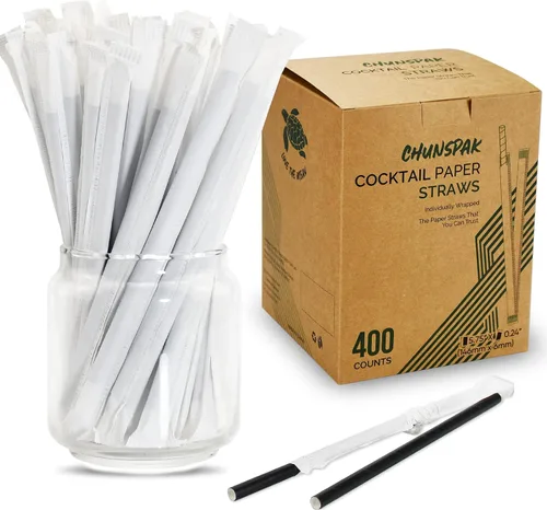 Miniatura 13 de 14,6 cm x 0,79 cm Pajitas de papel desechables de bambú verde para bebidas cortas, cócteles mezclados, margaritas, licuados y batidos - Sin embalar
