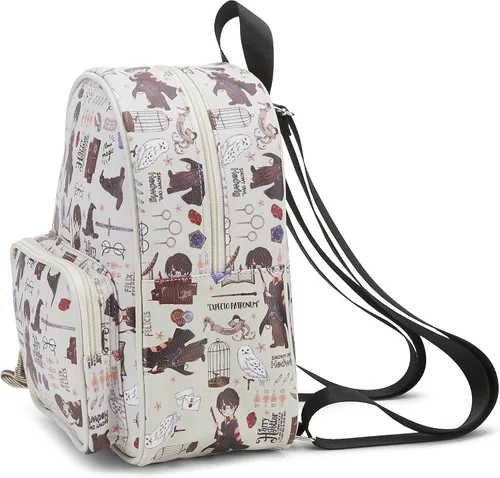 Miniatura 2 de Harry Potter Wizarding World Magic Mini mochila con estampado de iconos Hogwarts Allover de 10.5 pulgadas, correas ajustables, piel sintética