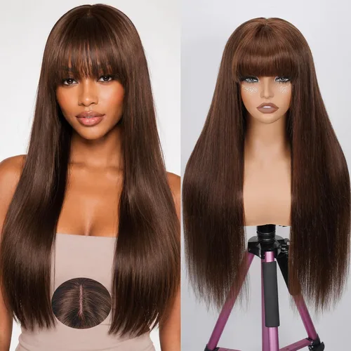 Miniatura 20 de Straight Human Hair Wigs with Bangs 180% Density 2x4 Lace Front Wigs with Bangs Closure Wear and Go Glueless Wigs 100% Brazilian Virgin Human Hair