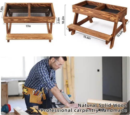 Miniatura 4 de Mesa de pollo sin residuos, comedero de picnic de pollo hecho a mano de madera carbonizada, kit grande de comedero de pollo para bricolaje, Madera