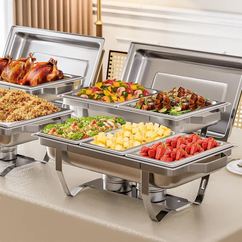 Miniatura 14 de IMACONE Juegos de Recipientes Calentadores de Buffet (Chafing Dish) de 2 Piezas, 8 Cuartos de Galón de Acero Inoxidable Rectangulares Chafers