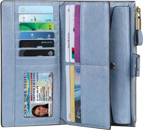 Miniatura 22 de Itslife - Cartera de piel sintética encerada para mujer con bloqueo de identificación de radio frecuencia (RFID), de gran capacidad, encerada