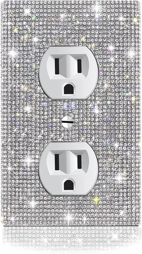 Miniatura 13 de 4 piezas de diamantes de imitación plateados brillantes para placas de pared, cubierta de interruptor de luz, cubierta de salida de diamantes
