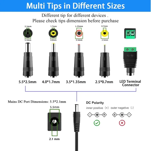 Miniatura 3 de Cable de alimentación de 24 V CC, adaptador de 24 V CC 1.5 A, CA 110-240 V CC en 24 voltios, 1 A, 0,5 A, cargador de pared para difusor
