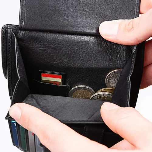 Miniatura 7 de Billetera de cuero para hombre con cierre de moneda con cierre RFID, Bugatti Bronceado, Cartera de cuero para hombre de tamaño completo