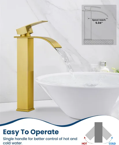 Miniatura 3 de Airuida Grifo de lavabo, grifo alto de baño de cascada, grifo mezclador de un solo orificio con boquilla rectangular grande, grifo de fregadero
