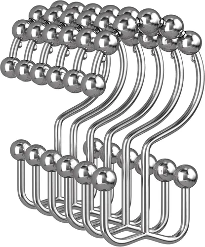 Miniatura 8 de Amazer Ganchos para cortina de ducha, anillos de cortina de ducha dobles de metal resistentes al óxido para ganchos de ducha enrollables, 12 anillos