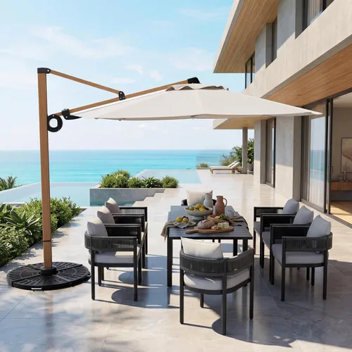 Grand patio Sombrilla de patio de 12 pies, sombrilla redonda voladiza para exteriores con rotación de 360°, paraguas de aluminio para patio, jardín,
