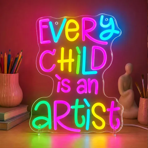Every Child Is an Artist Neon Sign for Classroom Decor - Colorful LED Neon Light with Dimmable Switch, USB Powered Wall Art for School Library,