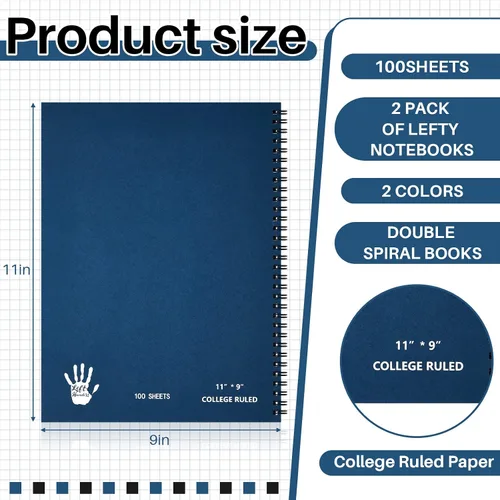 Miniatura 3 de Jutom 2 blocs de cuadernos jumbo para zurdos de 11 x 8.5 pulgadas, encuadernados con alambre para zurdos, 200 páginas, diario inspirador para negro