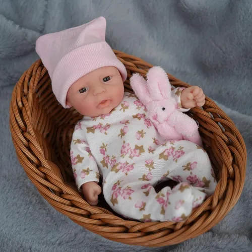 Miniatura 3 de Newtotlove Muñeca de bebé recién nacida Mini de silicona renacida de 7 pulgadas, cuerpo completo de silicona, bebés recién nacidos realistas, linda