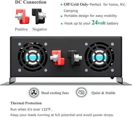 Miniatura 3 de WZRELB Inversor de energía solar confiable de 3000 W fuera de la red Convertidor de voltaje de 24 V CC Pantalla LED de onda sinusoidal pura Dual
