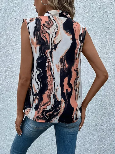 Miniatura 2 de Milumia Camiseta sin mangas con estampado de mármol y cuello en V y botones para mujer
