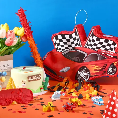 Miniatura 5 de Piñata de coche de carreras, suministros de recuerdo de fiesta, piñata con bate de los ojos vendados, 16.6 x 12.4 x 3.3 pulgadas, recuerdo de fiesta