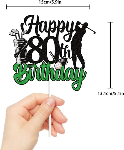 Miniatura 2 de Decoración de pastel de golf de 80 cumpleaños negro verde golf 80 años jugador de pelota decoración de pastel 1943 temática deportiva suministros
