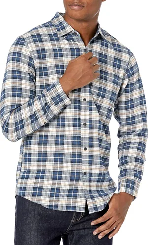 Miniatura 43 de Amazon Essentials Camisas de franela de manga larga para hombre, corte ajustado, a cuadros con botones