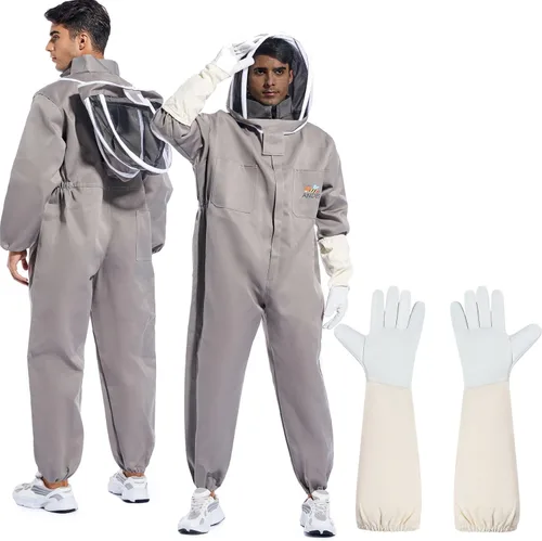 ANDES Traje de abeja para hombres y mujeres, a prueba de picaduras, traje de apicultura de polialgodón, disfraz de apicultor y con guante y capucha