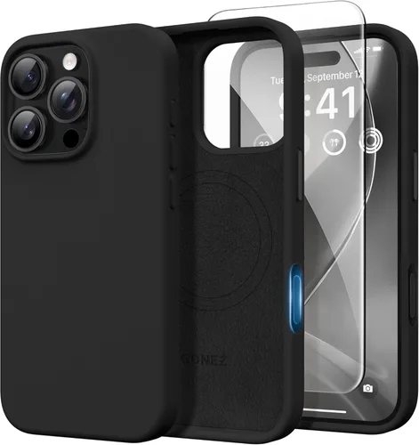 Miniatura 151 de GONEZ Funda de silicona para iPhone 14 Pro Max, compatible con MagSafe, con protector de pantalla + protector de lente de cámara, silicona líquida a
