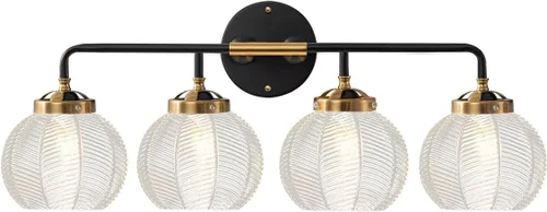 Miniatura 29 de Lámparas de baño de mediados de siglo, aplique de pared de 2 luces con pantalla de vidrio con rayas verdes, luz de montaje en pared, luces modernas