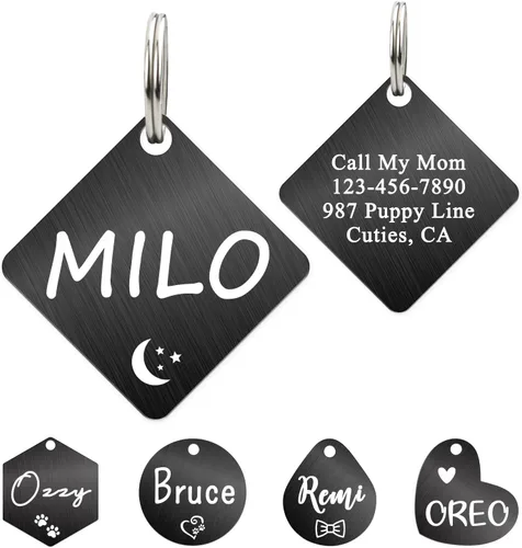Miniatura 20 de Ultra Joys - Etiqueta personalizada de identificación para mascotas para perros, etiqueta de identificación de hueso de acero inoxidable cepillado