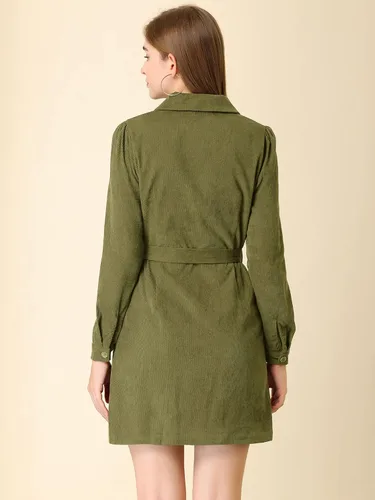 Miniatura 5 de Allegra K Vestido mini camisa de manga larga vintage con botones para mujer