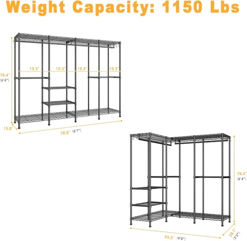 Miniatura 5 de ULIFHOME H41 - Perchero de ropa resistente, perchero para colgar ropa, extra grande, portátil, independiente, 78.5 pulgadas de ancho x 15.8 pulgadas