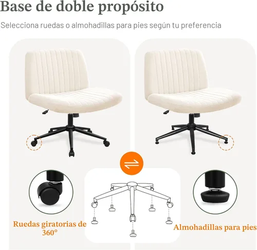 Miniatura 3 de Silla Criss Cross de Orange Factory con ruedas, amplias piernas cruzadas, para escritorio de oficina, cambiador, base doble, cómoda, sin brazos