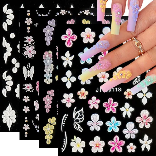 Miniatura 11 de Calcomanías de uñas de Navidad, calcomanías de uñas de invierno 3D, autoadhesivas, coloridas, cadena de luces, árbol de Navidad, reno, diseño