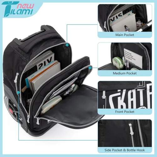 Miniatura 58 de NEW TILAMI Mochila con ruedas de 19 pulgadas con bolsa de almuerzo para niñas y niños, mochila para laptop con ruedas, bolsa de mano duradera