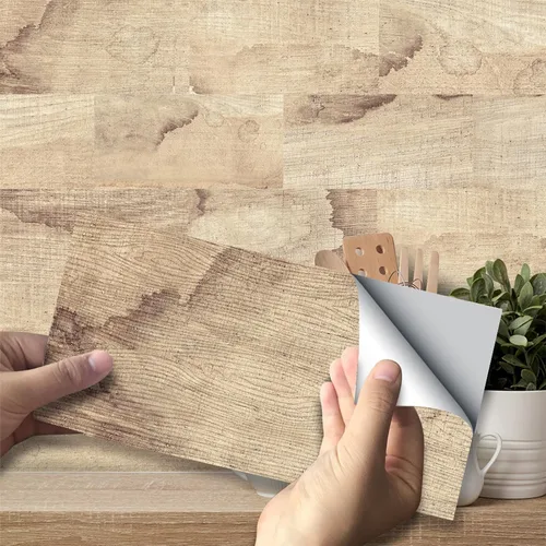 Miniatura 7 de 9pieces Adhesive Tile Stickers for Kitchen Backsplash and Home Decoration Water Resistant PVC Wood Grained Designing