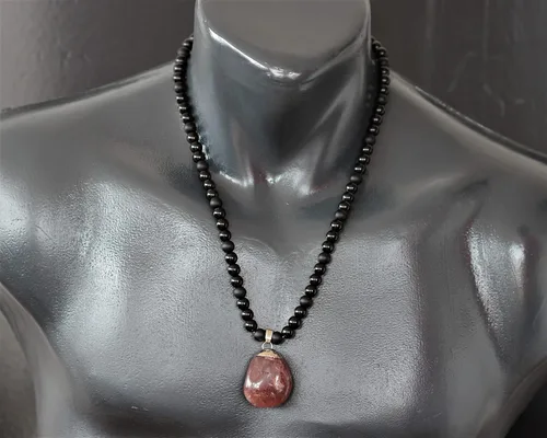 Miniatura 115 de Colgante de turmalina cruda natural, Collar de cuentas de ónix negro genuino, Collar de piedra negra, Collar de piedras preciosas, Cuentas de 0.315