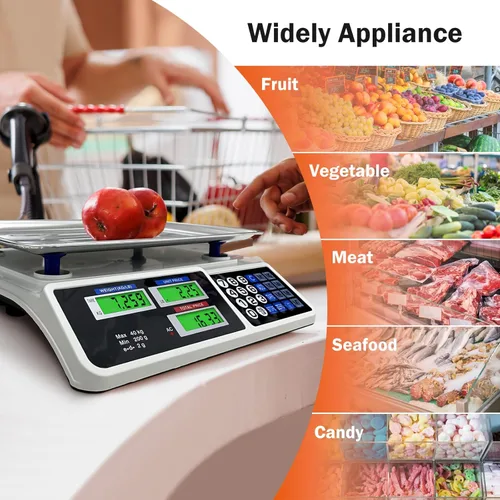 Miniatura 3 de Báscula de cálculo de precios de 88 lb/40 kg, báscula digital de cálculo de precios con plataforma grande de acero inoxidable, báscula de cocina