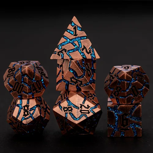Miniatura 18 de Juego de Dados de Metal DND, Conjunto de 7 Dados Poliédricos D&D, Conjunto de Dados con Grietas Brillantes para Juego de Rol Calabozos y Dragones