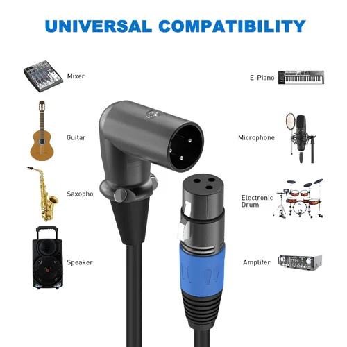 Miniatura 5 de LanSenSu Cable de enchufe XLR en ángulo recto XLR a recto, cable equilibrado macho de 90 grados a macho recto de 3 pines a 3 pines