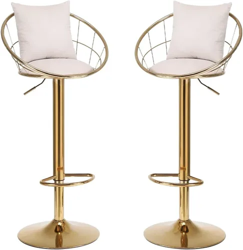 Miniatura 9 de Juego de 2 taburetes de bar giratorios de terciopelo, sillas de bar ajustables con respaldo y reposapiés, silla moderna para isla de cocina