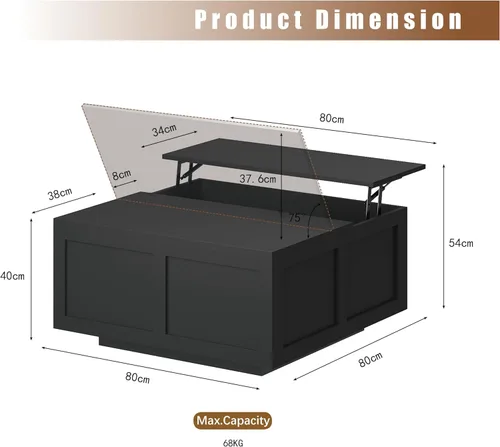 Miniatura 2 de HedoAjim Mesa de centro elevable con almacenamiento, mesa de centro cuadrada negra de 31.5 pulgadas con gran almacenamiento oculto, mesa central