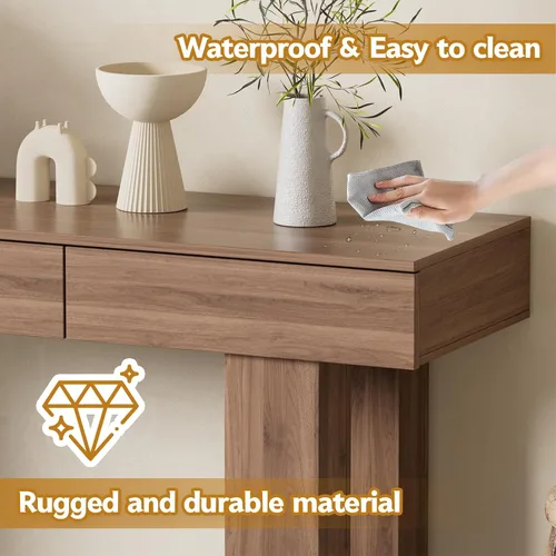 Miniatura 6 de PAKASEPT - Mesa de consola de 63 pulgadas con luces LED coloridas y 3 cajones, mesa de sofá rectangular de madera detrás del sofá, mesa de entrada