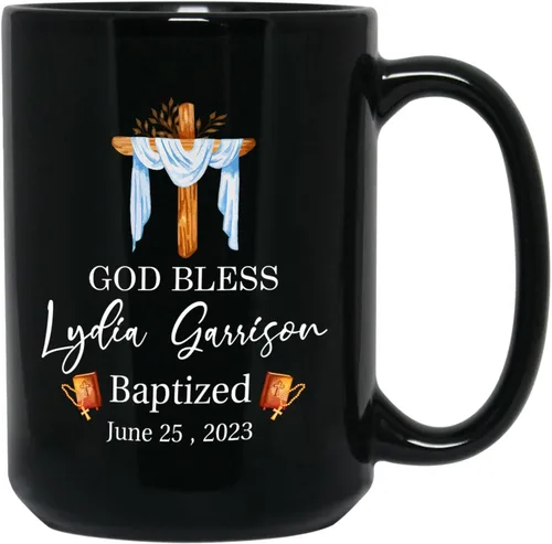 Miniatura 11 de Personalized Baptism Coffee Mug Gift With Baby Name & Date Baptized, Customized Baby Baptism Christening Black Ceramic Mug Gift For Dad Mom