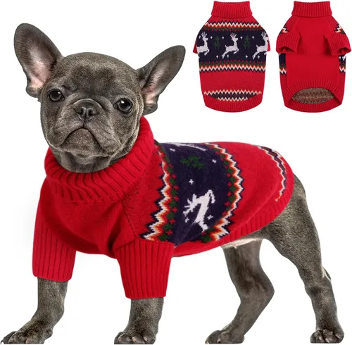 Miniatura 15 de Queenmore - Suéter de punto trenzado con cuello alto para perros pequeños, para climas fríos, para chihuahua, bulldog, teckel, carlino y yorkie, XS