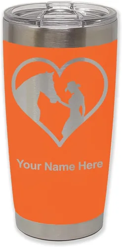 Miniatura 26 de LaserGram Vaso aislado al vacío de 20 onzas, corazón de vaquera de caballo, grabado personalizado incluido (negro)