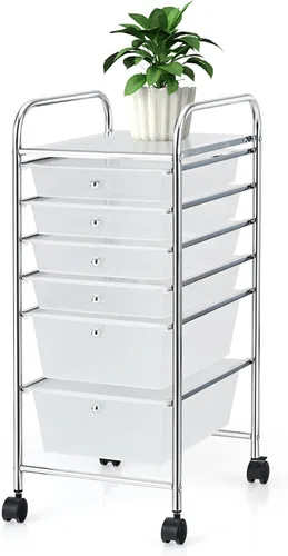 Happygrill Carrito organizador de 6 cajones, carrito de almacenamiento móvil con cajones extraíbles y ruedas con cerradura, carrito de Transparente