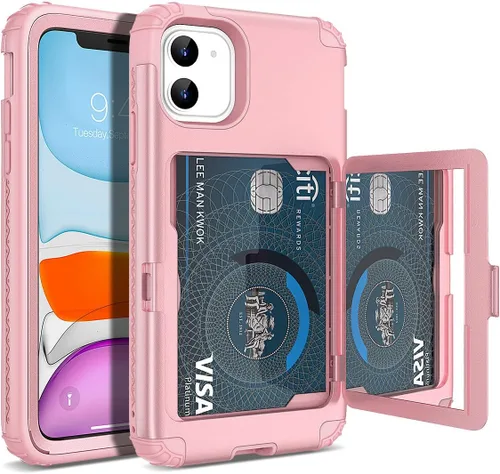 Miniatura 11 de WeLoveCase Defender - Funda tipo cartera para iPhone 11 para mujer y hombre, con espejo oculto, tres capas a prueba de golpes, protección Púrpura